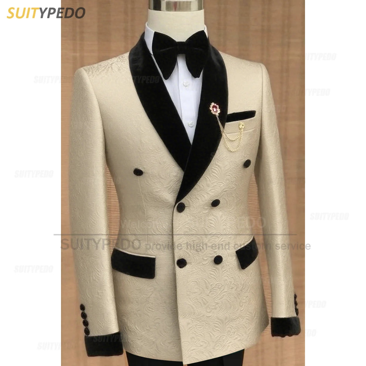 Luxury Jacquard Suit Sets For Men Wedding Banquet Grooms High Quality Outfits Classic Male Double Breasted Blazer Pants 2 Pcs