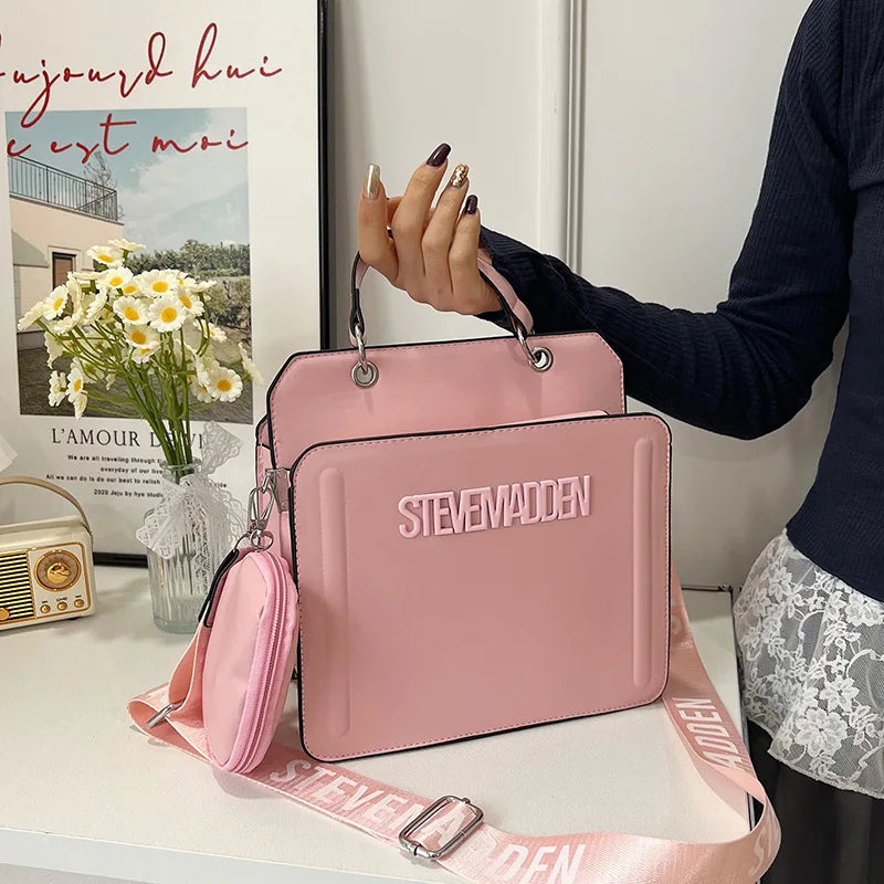 Trendy Commuter Women's Shoulder Bag Fashionable Letter Print Simple Urban Style PU Material Medium Size Zipper Opening Cross...