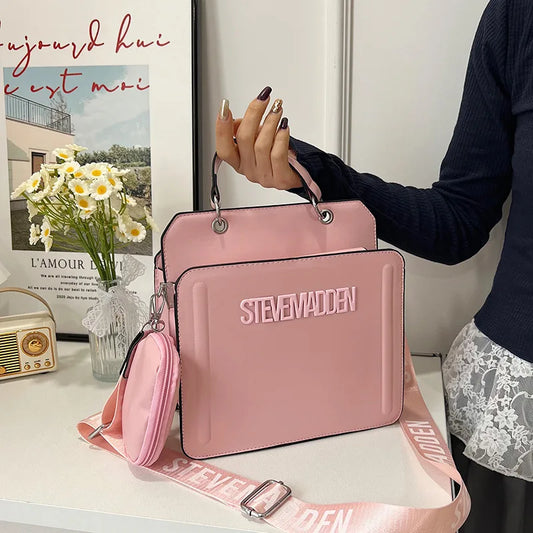 Trendy Commuter Women's Shoulder Bag Fashionable Letter Print Simple Urban Style PU Material Medium Size Zipper Opening Cross...