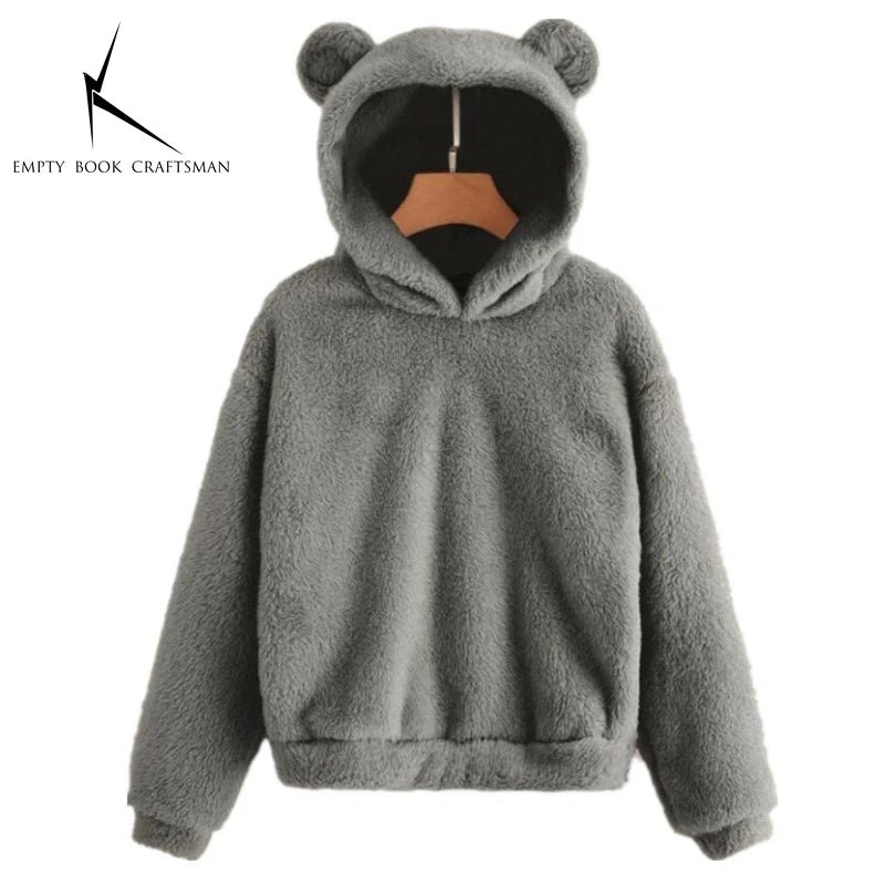 Fall Winter Women's Hoodies Winter Women Long Sleeve Rabbit Ear Hood Sweatshirt Cute Plush Warm Casual Cute Hoodie Tops 2026