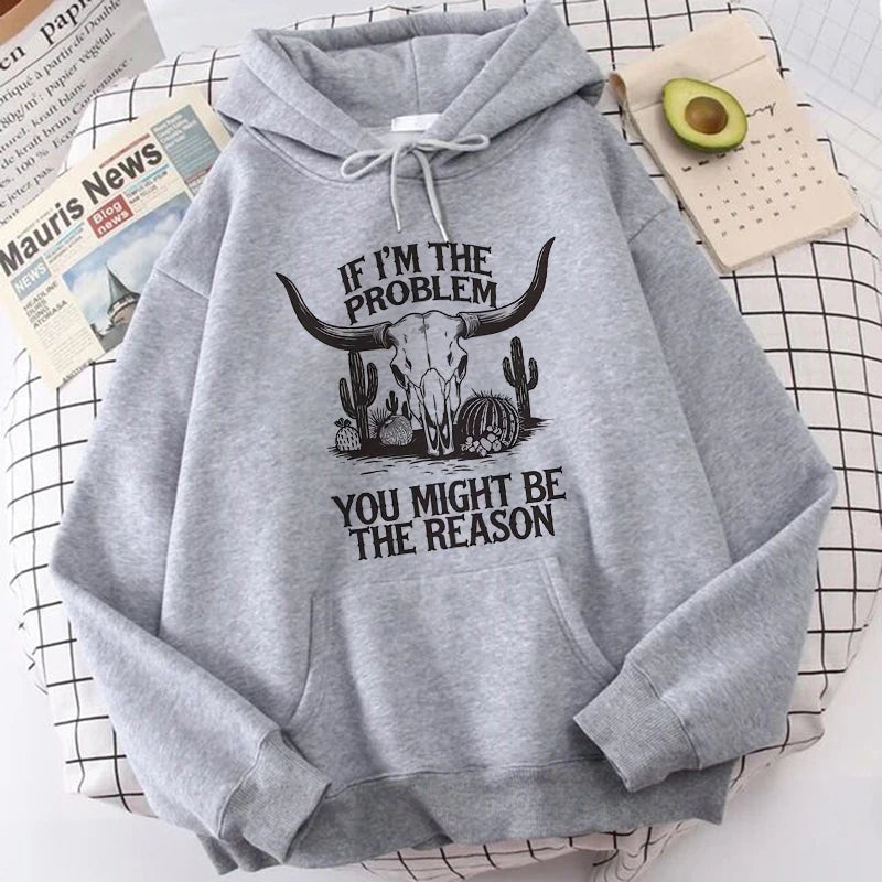 Women's Funny Western Cowgirl Hoodies Slogan If I'm The Problem You Might Be The Reason Print Hooded 90s y2k sweatshirts Clothes