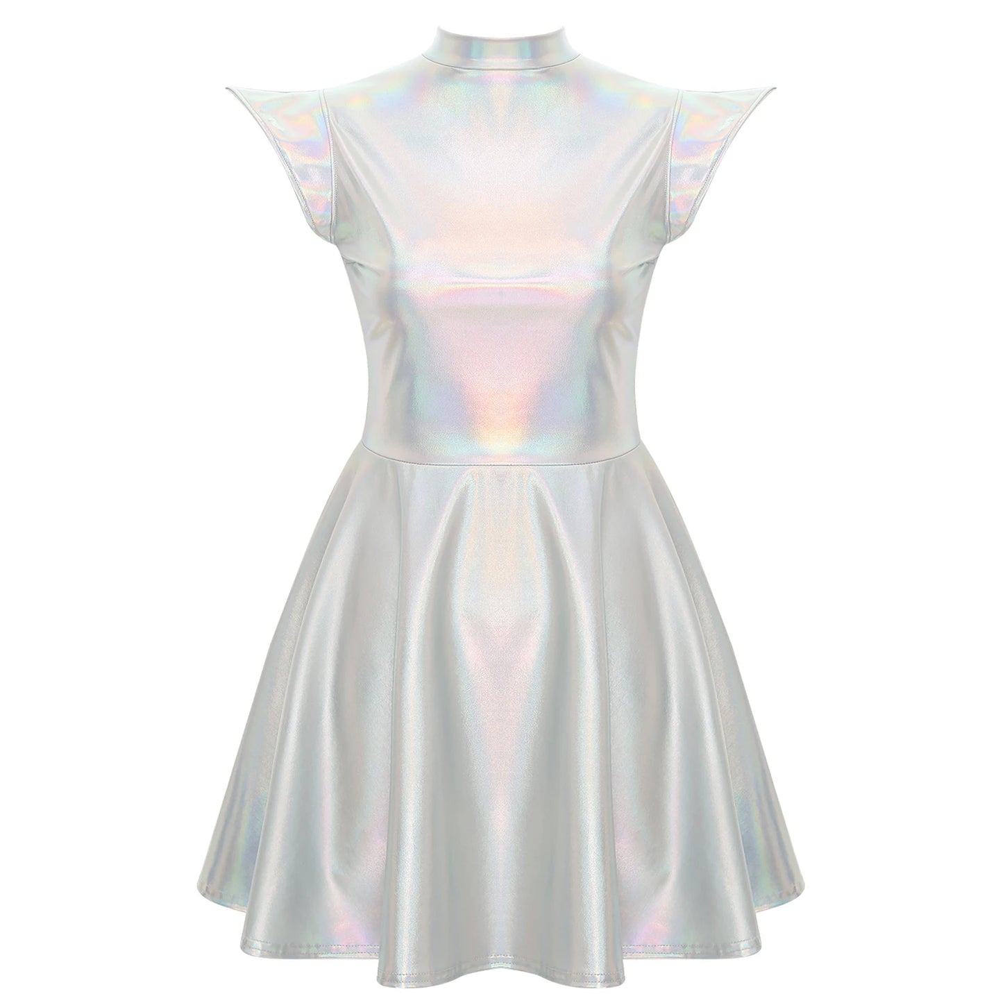 Womens Astronaut Alien Outer Space Alien Robot Cosplay Dress Halloween Cutie Costume Sequin Metallic Shiny A-line Mini Dresses
