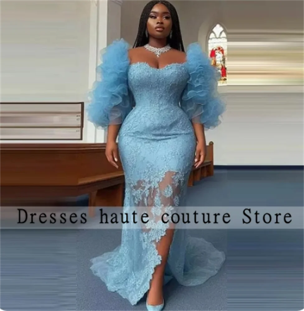 New Popular Blue Lace African Evening Dresses 2025 Aso Ebi Wedding Party Dress Bridesmaid Gown Women Formal Dress Customized