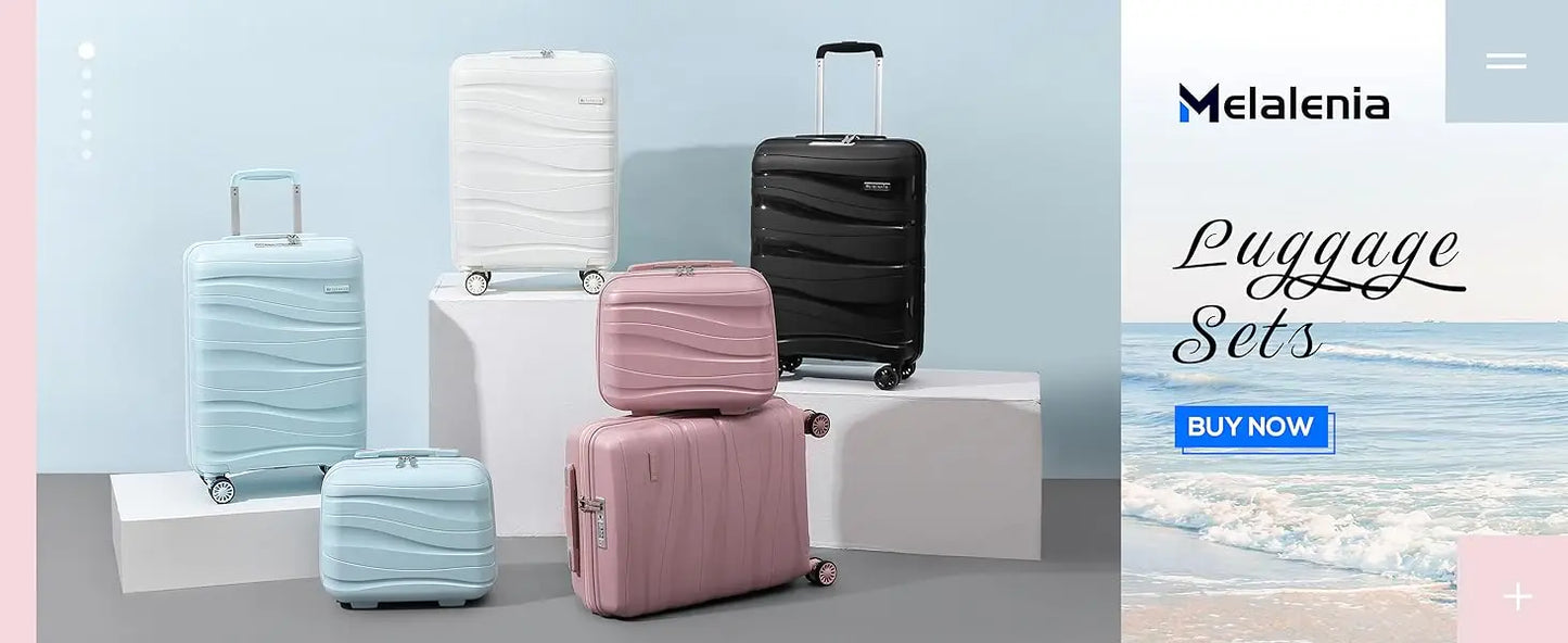 Melalenia 3-Piece Carry-on Luggage Set PP Material Suitcase with Spinner Wheels Hardside TSA Lock