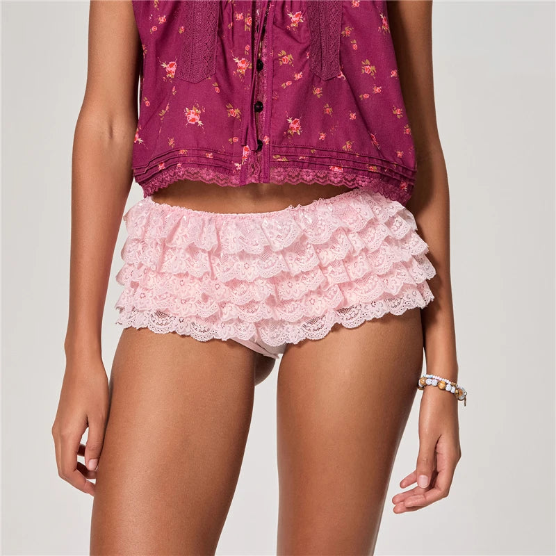 Ruffle Bloomers Women y2k Aesthetic Lolita Kawaii Cute Fashion Lace Layered Safety Pants Fairycore Panties Short Pants