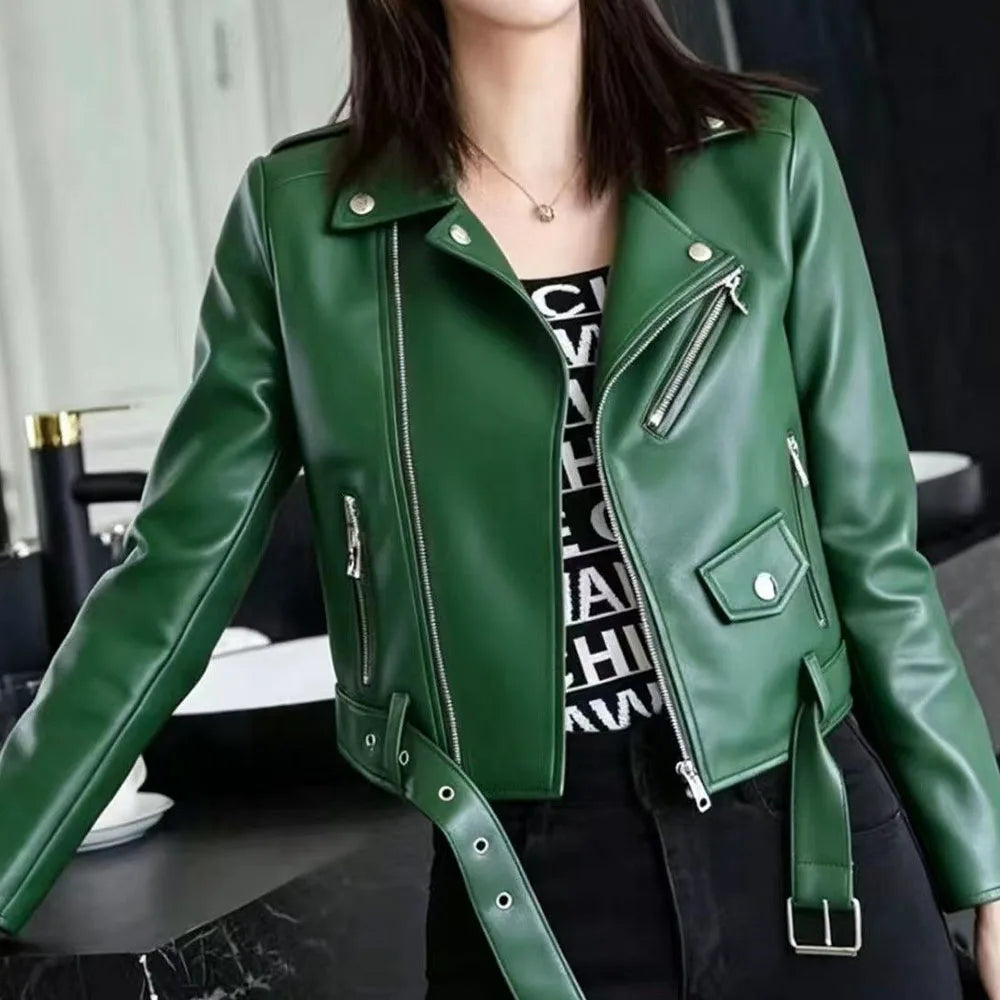 2026 autumn winter new women's PU leather jacket locomotive suit Maillard lapel large size women's leather jacket jacket women