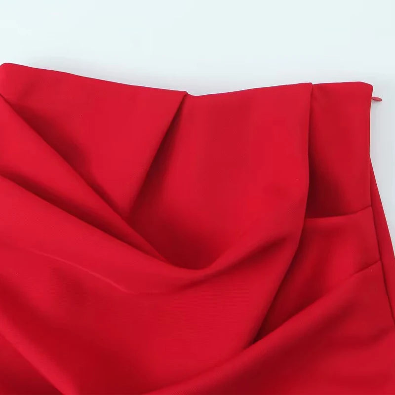 Red Short Pleated Skirt For Women Zipper Sexy High Waist Wrap Mini Skirt Woman Summer Skirts Lady High Street Wear Women's Skirt