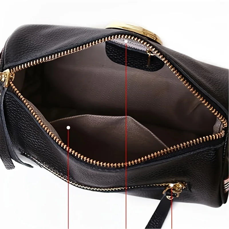 Genuine Leather Crossbody Bag, Stylish Black, Camel, Green Women's Trendy Handbag Single Shoulder Bag with Adjustable Strap