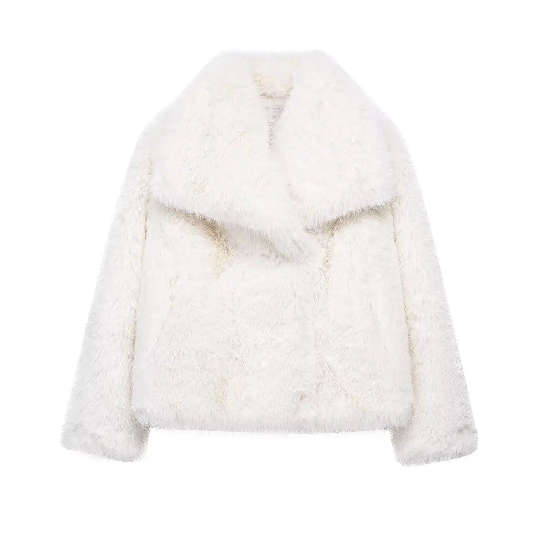 HH 2025 Winter Coats For Women New Artificial Fur Effect Loose Cropped Coat Female Versatile Streetwear Women's Cardigan