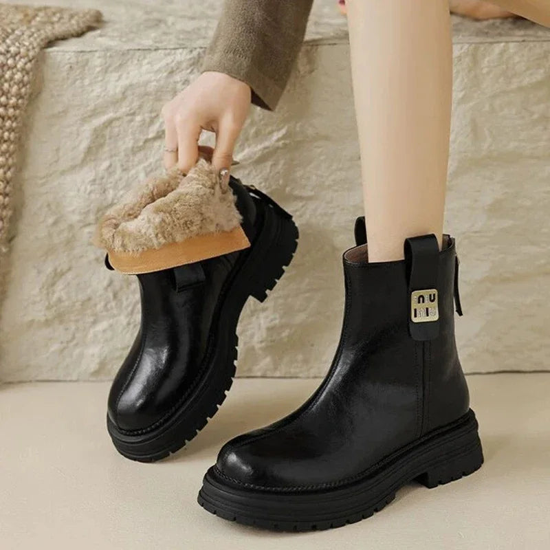 Women Winter Fleece Lined Snow Boots Non Slip Warm Short Boots for Cold Weather