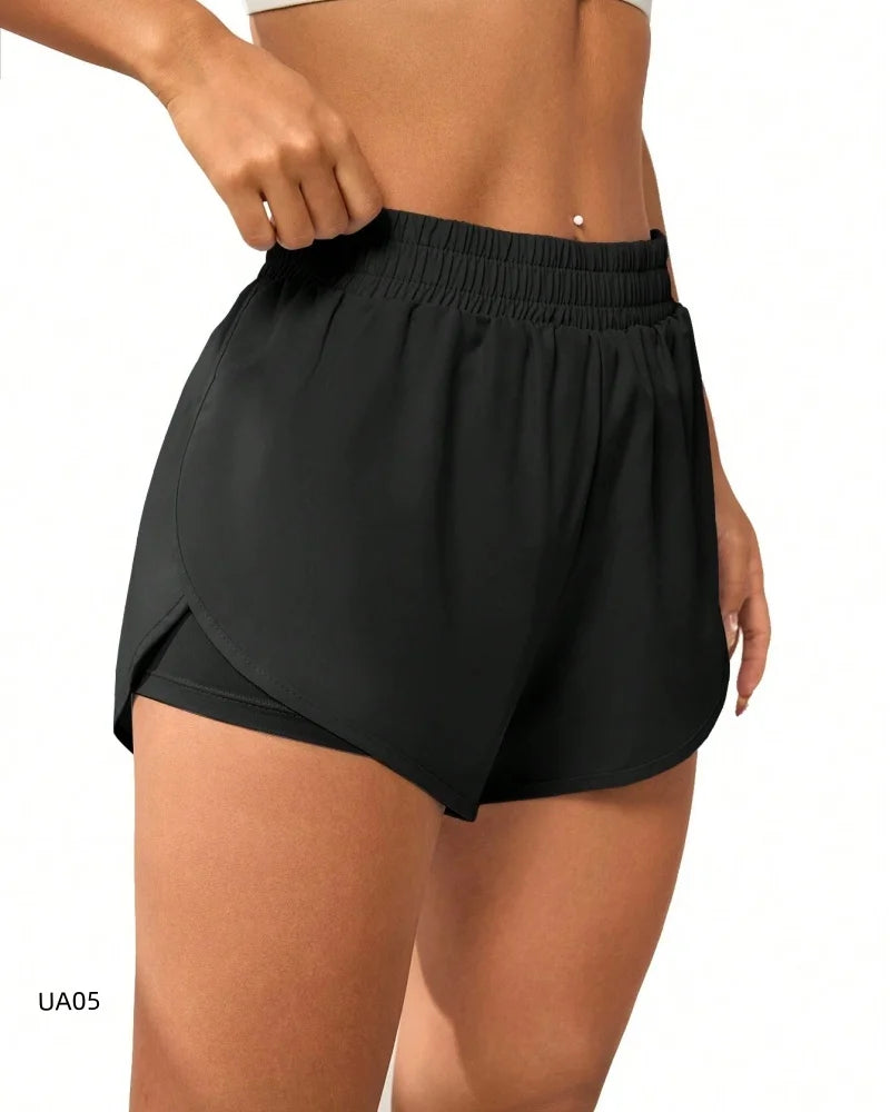 Women's High-Waisted Sports Shorts with Pockets Anti-Squatting Double-Layer Yoga Fitness Tight Quick Drying Cycling Shorts