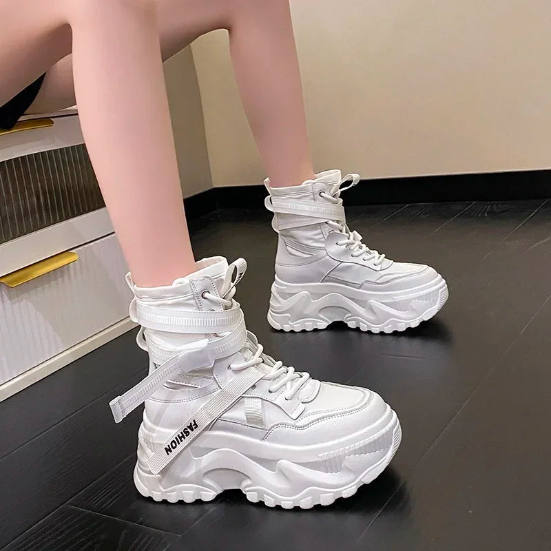 Fashion Platform Ankle Boots for Women Chunky Thick Sole Lace Up Motorcycle Boots Ladies Light Cozy Non-slip Shoe Botas De Mujer