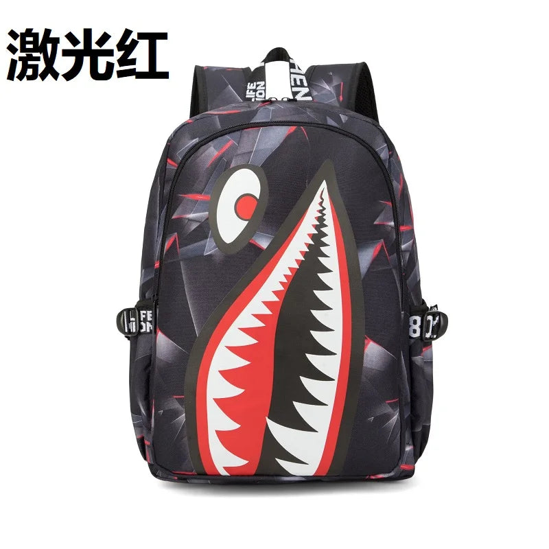 Cool shark mouth prints bagpack boy camouflage college bags unisex schoolbags waterproof backpacks student large capacity bags