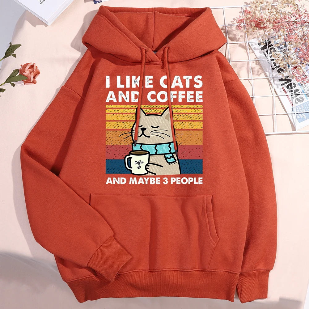 I Like Cats And Coffee Hoodies For Men Women Fashion Crewneck Clothes Loose Fleece New Hoodies Street Pullover Man Sweatshirt