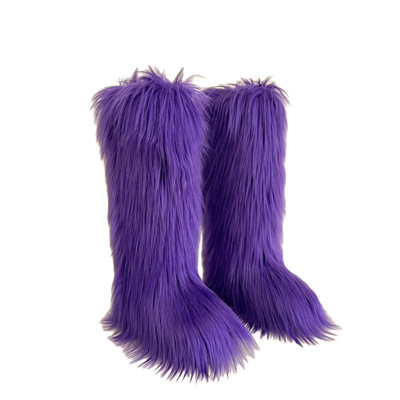 Hot Sale Ins Fashion Long Women Furry Boots Winter Knee Length Keep Warm Ladies Snow Boots