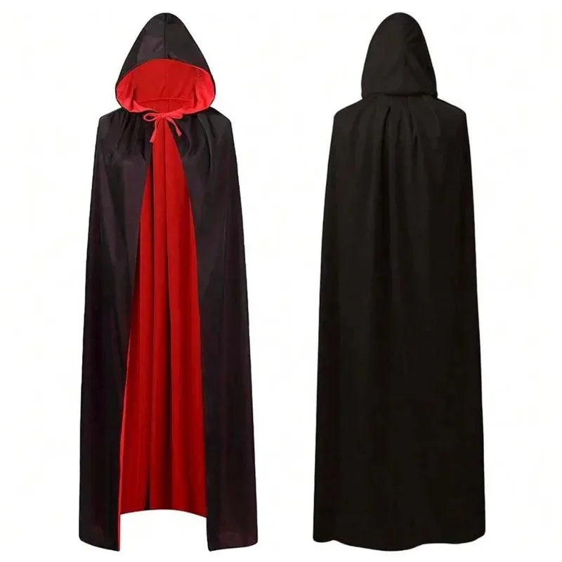 Halloween Themed Party Two Layer Two-Tone Hooded Stand-Up Collar Vampire Costume Robe Cloak, Unisex Adult Reversible Stand-Up C