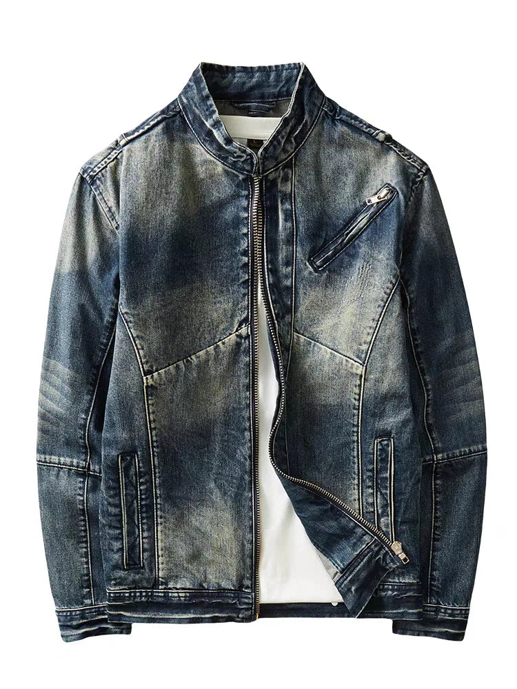 Men's Denim Jacket Vintage Distressed American Style Slim Fit Motorcycle Jacket Workwear Casual Coat Spring Autumn