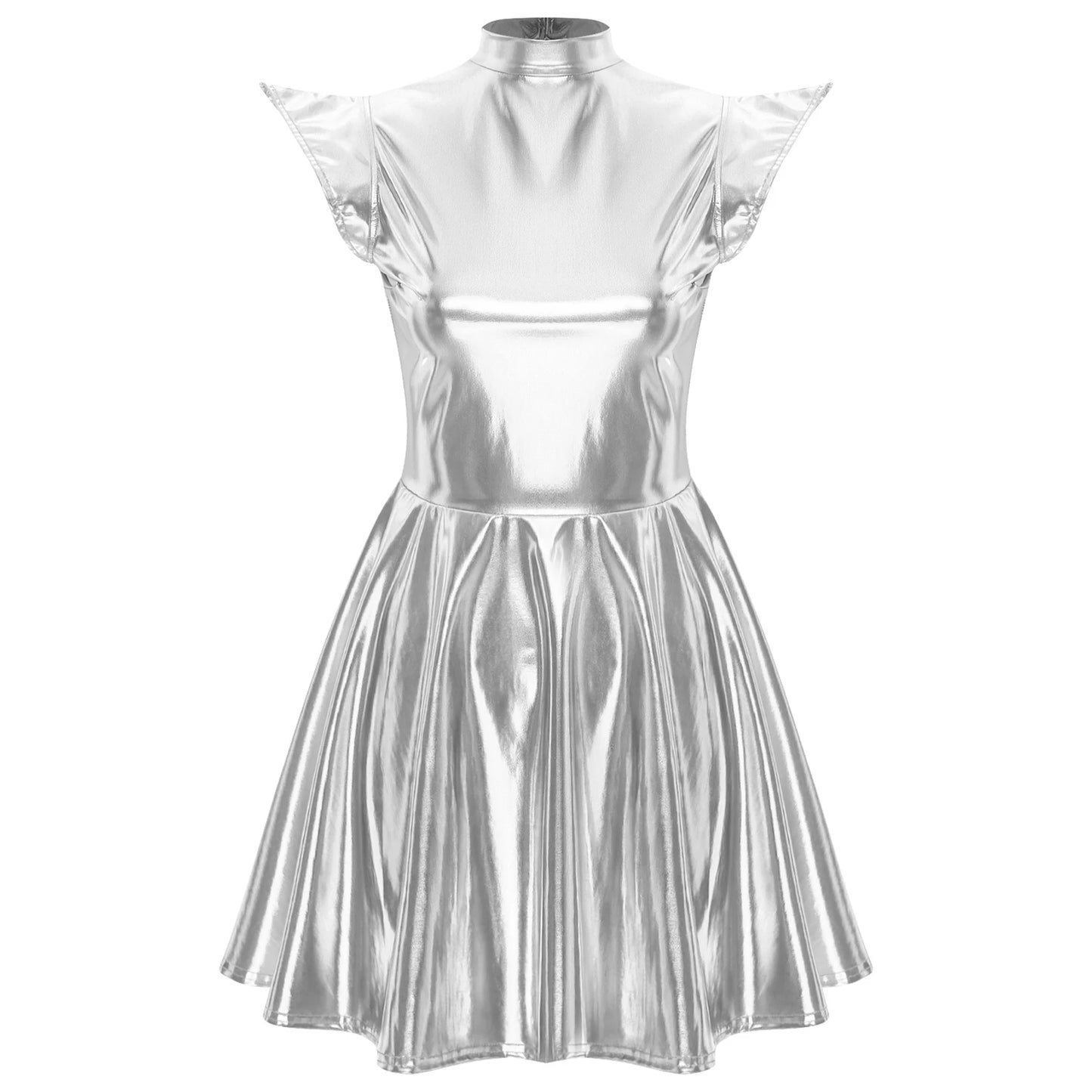 Womens Astronaut Alien Outer Space Alien Robot Cosplay Dress Halloween Cutie Costume Sequin Metallic Shiny A-line Mini Dresses