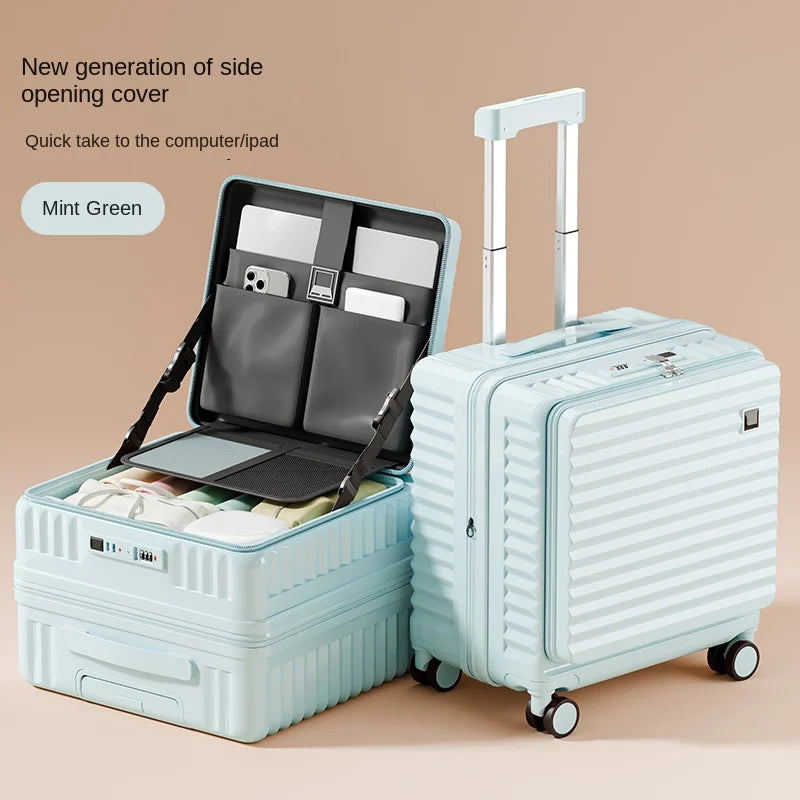 Front Opening 18/20 inch Suitcase Cabin Luggage Small 16 inch Short Trip Bag Ultra-light Aluminium Frame Luggage Large Capacity