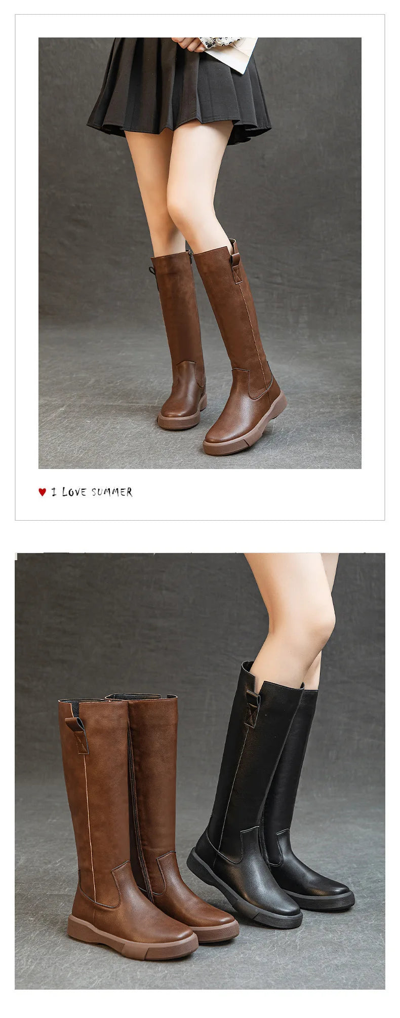 Koznoy 4cm Cow Genuine Leather Microfiber High Top Rubber Knee High Booties Women Chimney Autumn Boots Spring Fashion Shoes
