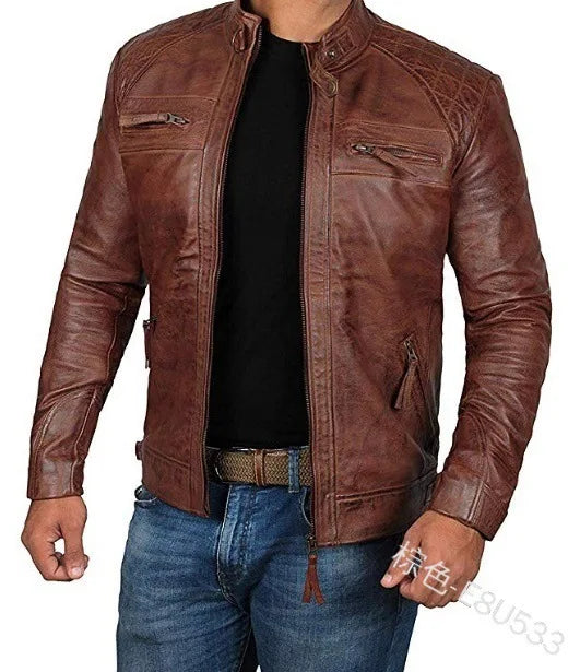 High Quality PU Coat Autumn Leather Jacket Men Slim Casual Moto Biker Stand Collar Solid High Quality Korean Leather Jakcets