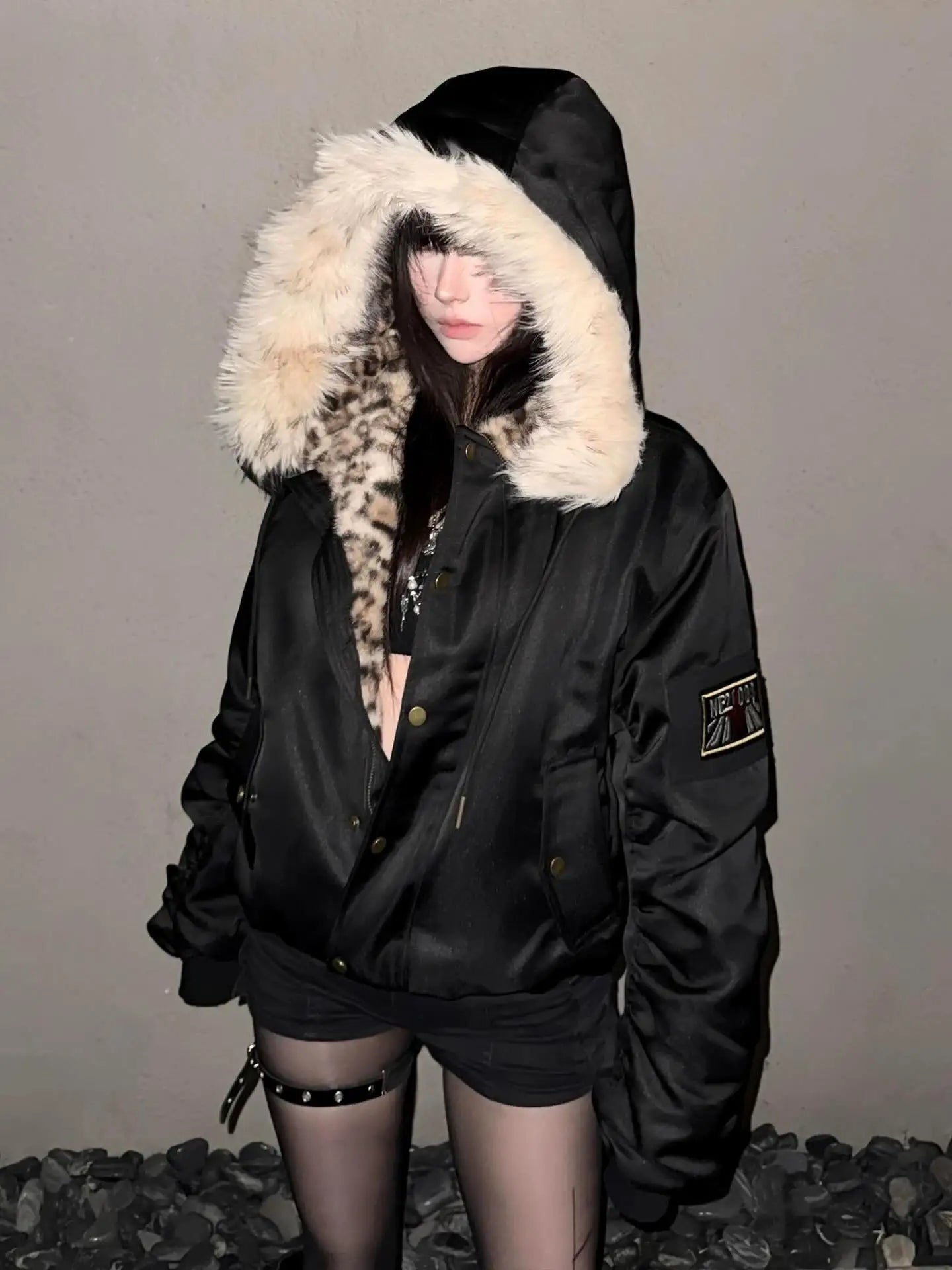 American Harajuku Retro Jacket Men and Women New Simple Plush Leopard Print Jacket Loose Leather Motorcycle Hip Hop Punk Jacket