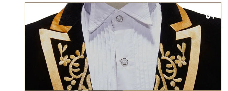 New Men High Quality Golden Velvet Embroidered Suit Slim Fit Jacket Fashion Homme Wedding Prom Party Luxury Dress Blazers