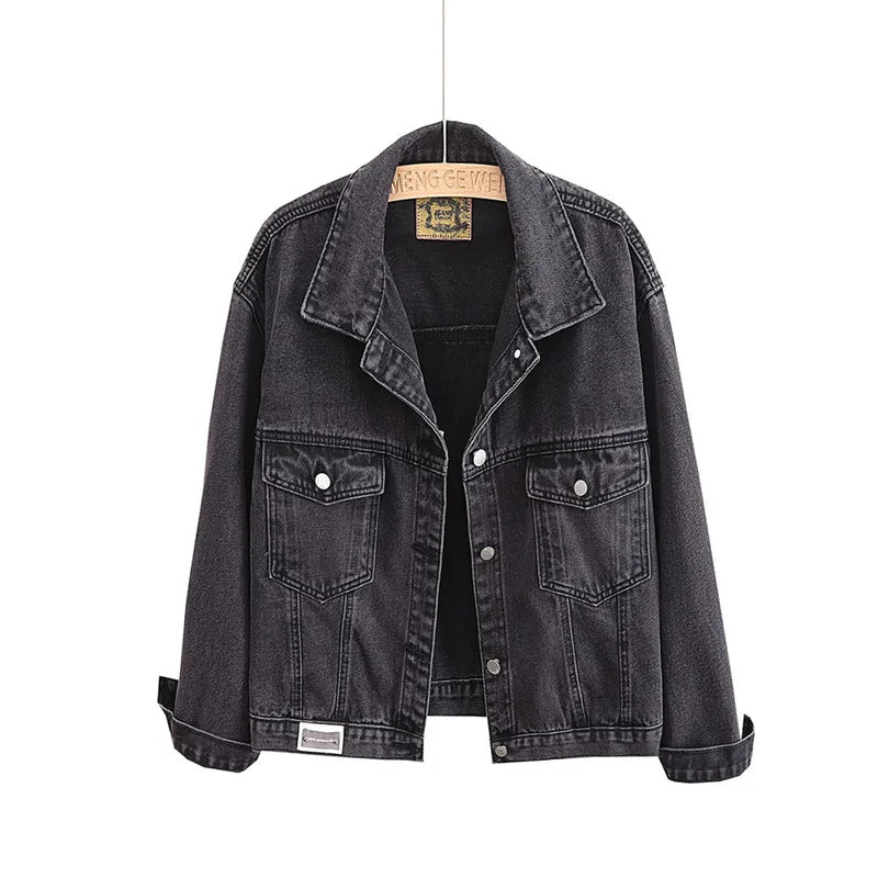 Fashion Women's Black Washed Denim Jackets Spring Autumn Vintage Jeans Coat Oversize Loose Outerwear Lady Casual Tops Overcoat