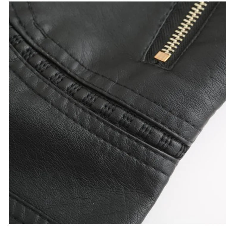 Women's Elegant Stand-up Collar Solid Jacket 2022 Female Three-dimensional Pattern Coat S-4XL New Pu Faux Leather Jacket Women