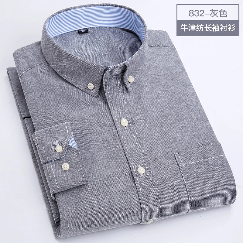 Men's long sleeve shirt Oxford woven casual non-ironing spring summer autumn slim top comfortable trend fashion with white shirt