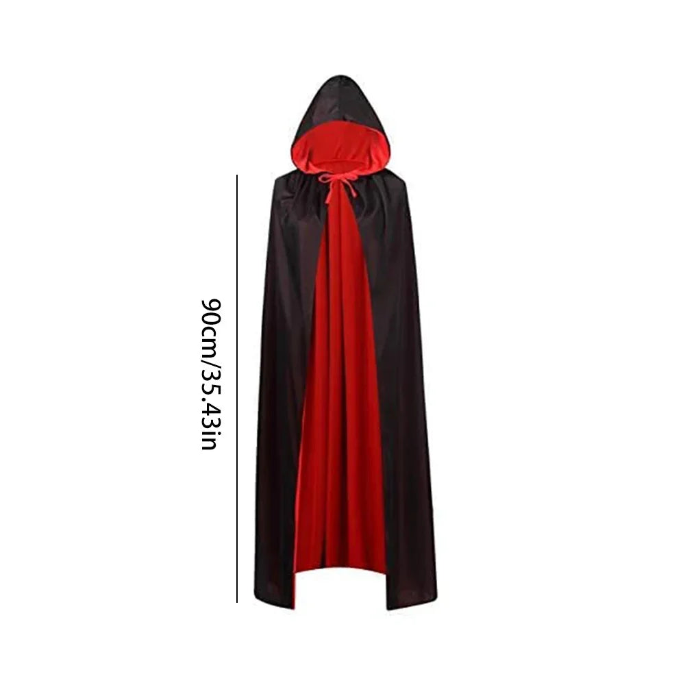 Halloween Themed Party Two Layer Two-Tone Hooded Stand-Up Collar Vampire Costume Robe Cloak, Unisex Adult Reversible Stand-Up C