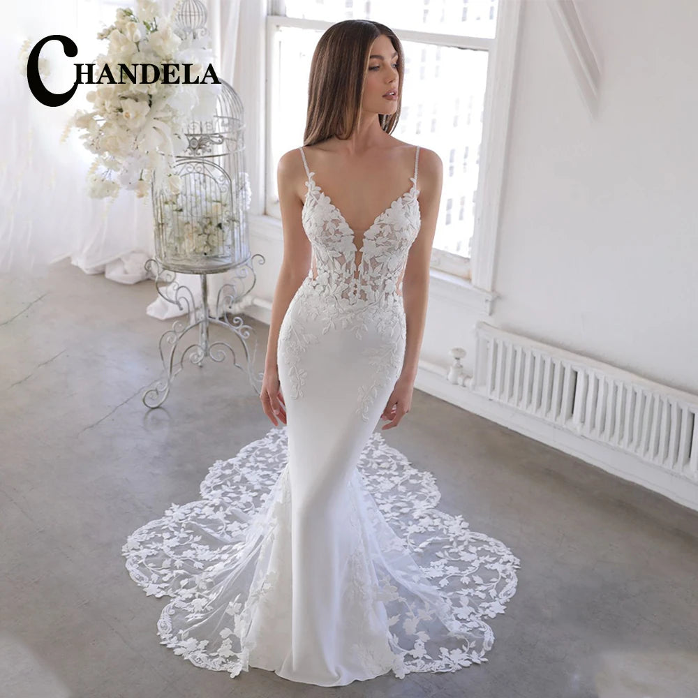 CHANDELA Lace Appliques Mini Corset Wedding Dress Cut-out Detachable Sleeves vestidos de noiva After Party A-line Customised