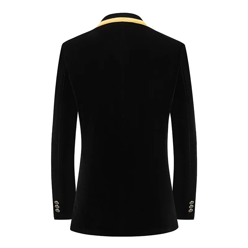 New Men High Quality Golden Velvet Embroidered Suit Slim Fit Jacket Fashion Homme Wedding Prom Party Luxury Dress Blazers