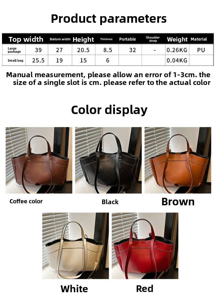 Solid Color Soft Leather Handbag Women Single Shoulder Tote Bag, Large Capacity Commuting Set Handbags Shopping Cross Body Bags