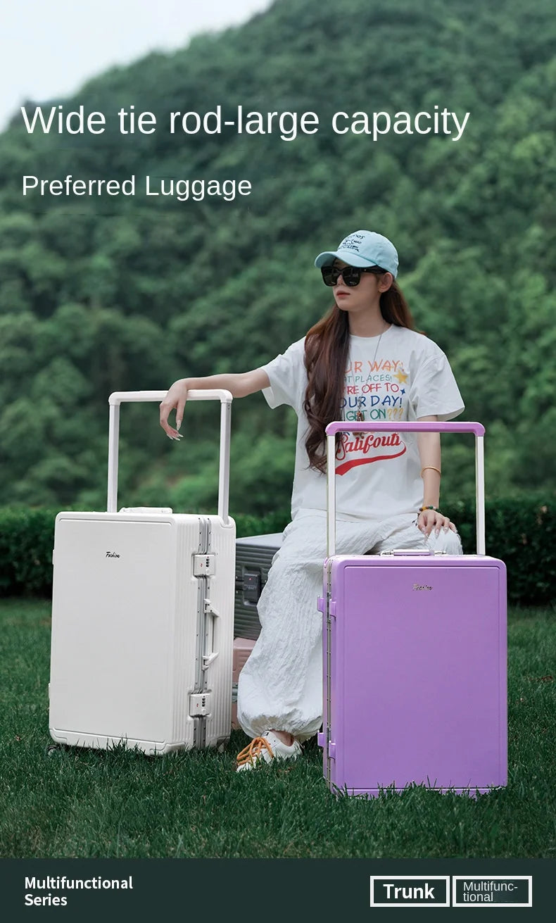 Wide Tie Rod Luggage Aluminum Frame with Durable PC Trolley Case 30 inch Multifunctional Suitcase with Large Capacity