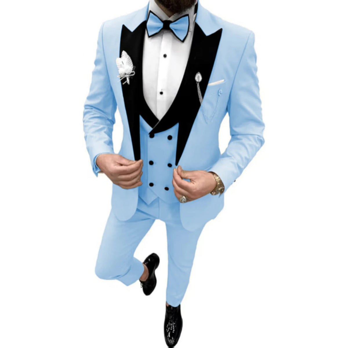 Elegant Men Suit Customized 3 Piece Blazer Vest and Pants Set Tuxedo Suits for Men Velvet Peak Lapel Formal Men Suit for Wedding