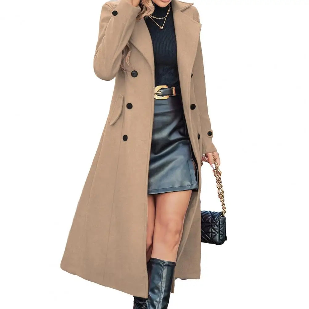 Women Winter Overcoat Women's Long Wool Coat Double-Breasted Peacoat Classic Notch Lapel Trench Coat Casual Fall Winter Overcoat