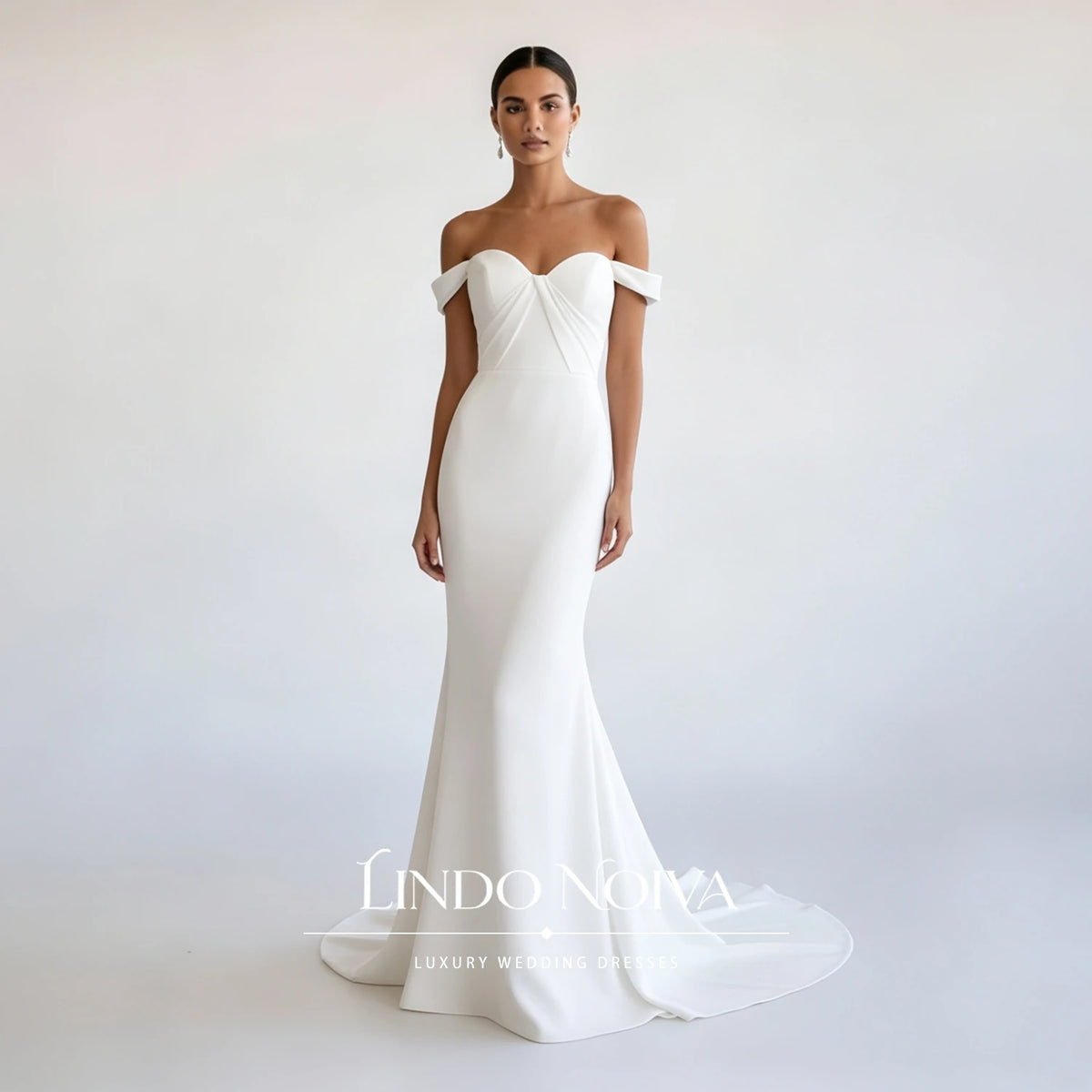 LINDO NOIVA Off The Shoulder Satin Mermaid Wedding Dress Smiple Sweetheart Bridal Gown Court Train Vestido De Novia Customized