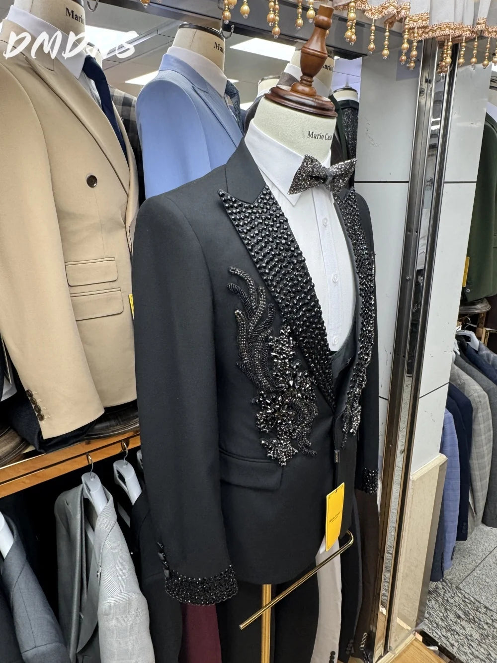 Formal Diamond Luxury Suit Set For Men Elegant Single Breasted Tuxedo Set Classic Blazer Vest Pants Crystals Men's Suits