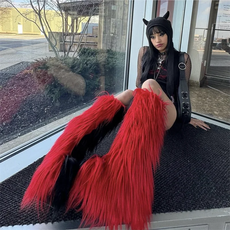 Hot Sale Ins Fashion Long Women Furry Boots Winter Knee Length Keep Warm Ladies Snow Boots
