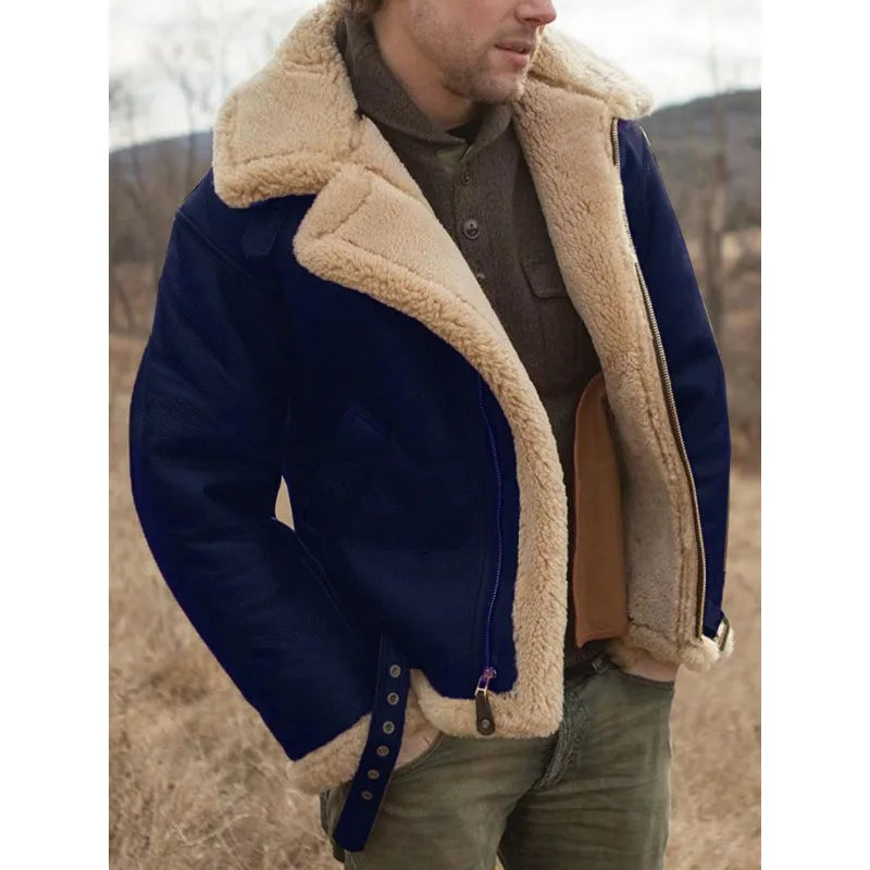 Thickened Men's Coats Winter Jackets Leather and Fur Integrated New High Quality Turn Down Collar Long Sleeve Men Clothing