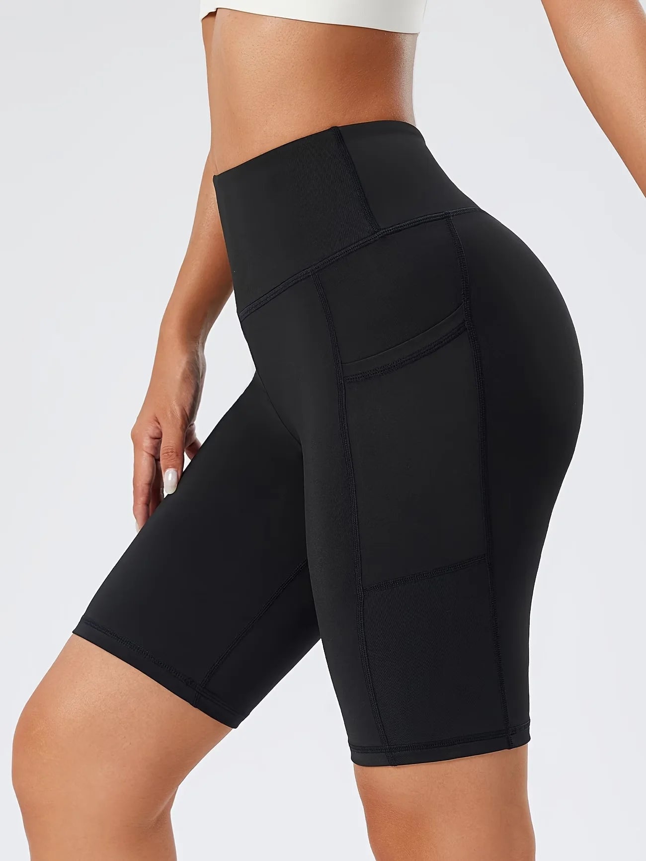 Women's Sports Shorts With Side Pockets Casual Shorts Leggings High Waist Tummy Control Running Leggings Compression Shorts