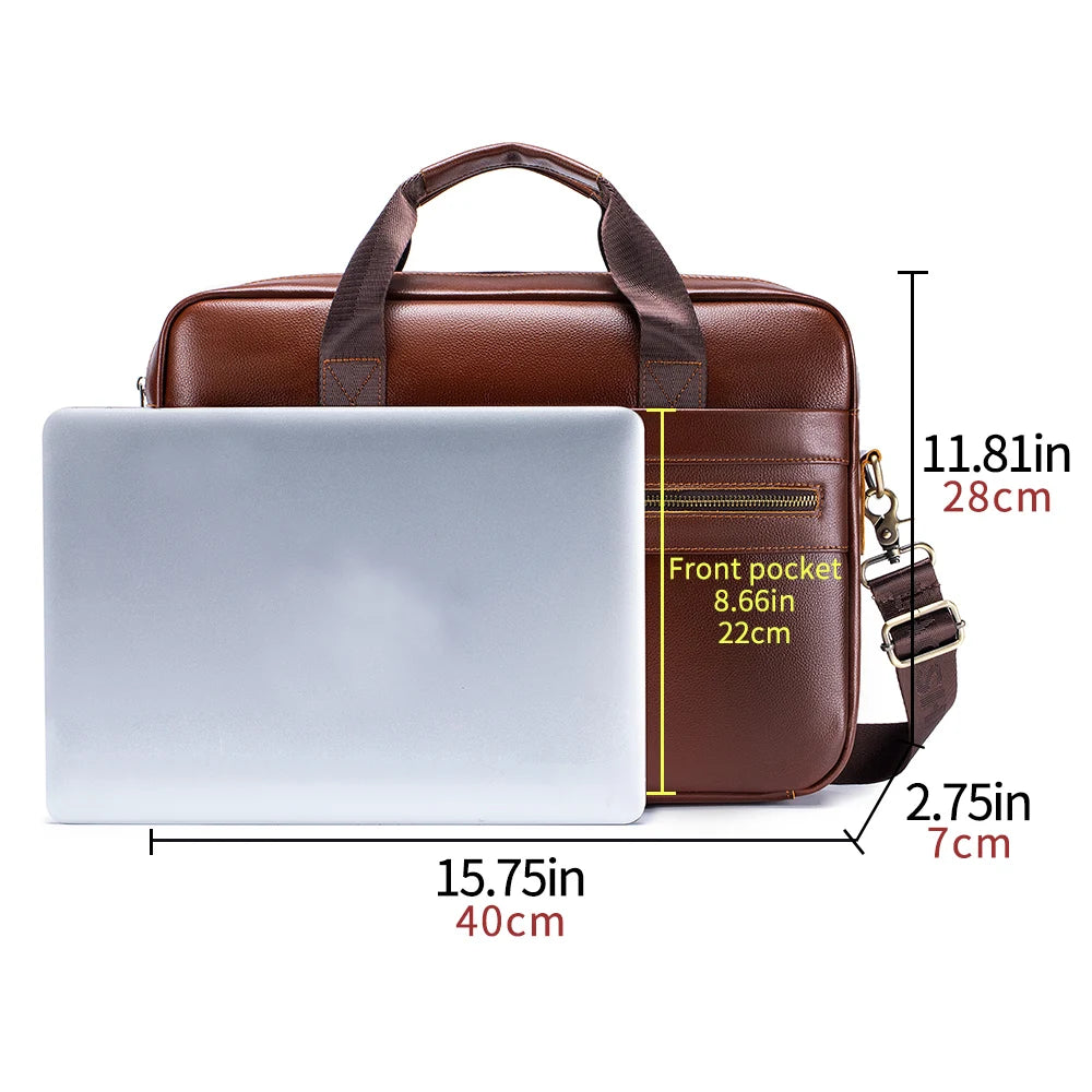 Hot Selling Men's Bags, Leather Handbags, Men's Top Layer Cowhide Briefcase, 15 Inch Computer File Bag