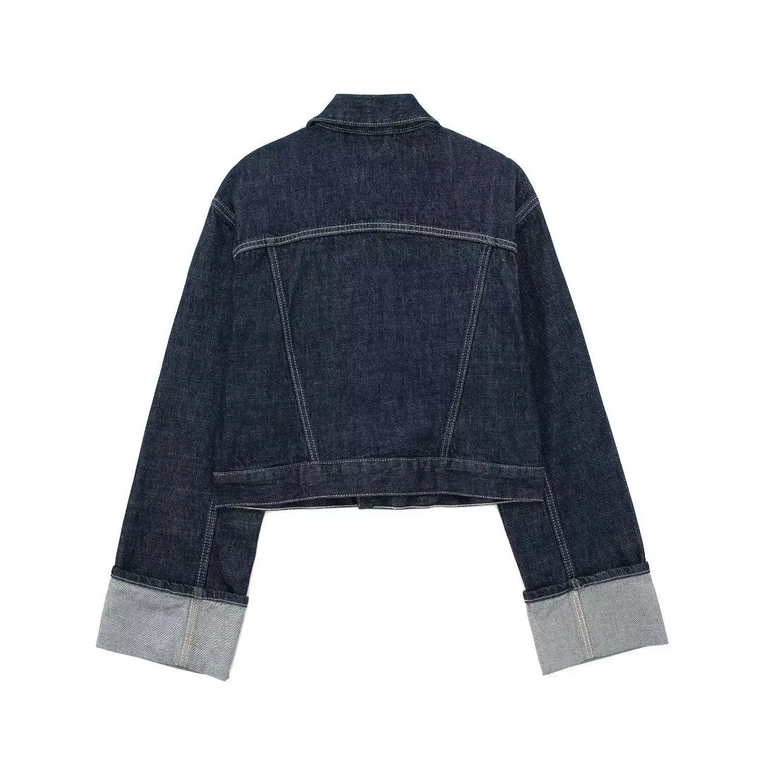 HH Denim Jacket For Women Vintage Single Breasted Lapel Long Sleeve Jackets Fashion Female High Street Outerwear Denim Coats