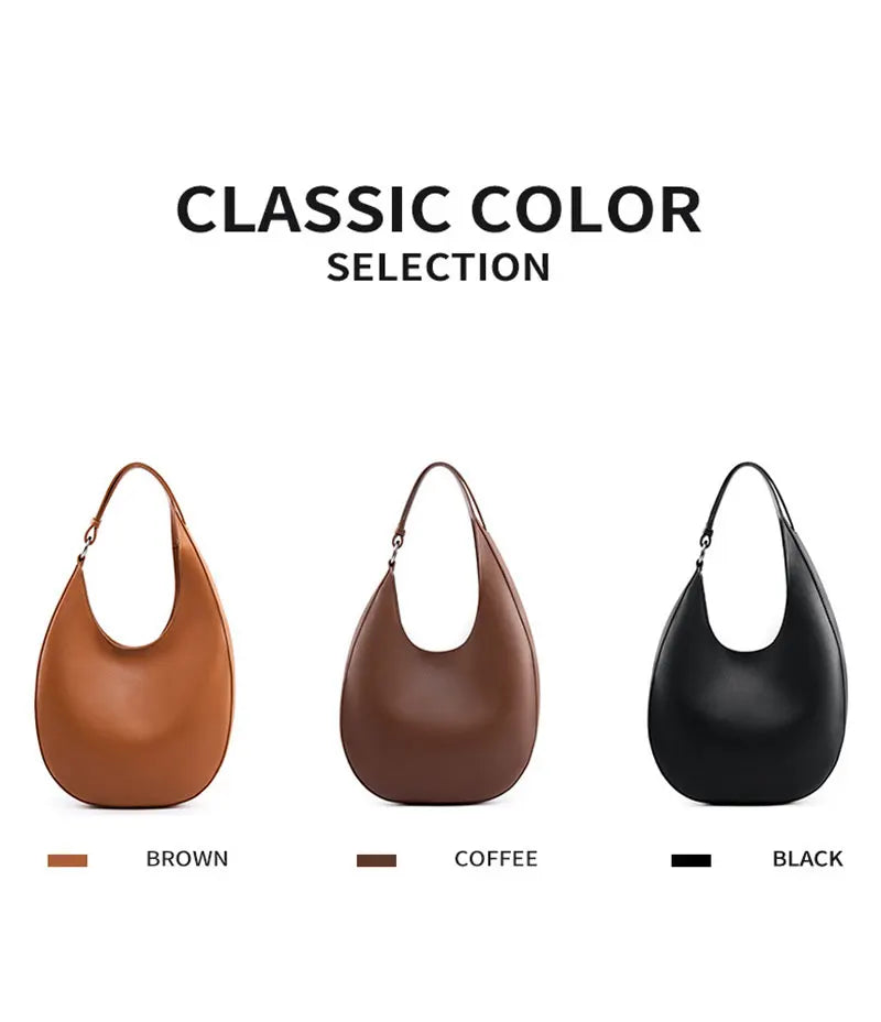 Genuine Leather Women Tote Bags Fashion Luxury Designer Women's Shoulder Bag Quality Cowhide Large Capacity Half Moon Handbags