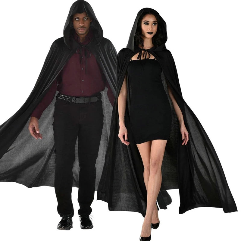 Black Hooded Cape, Suitable For Both Men And Women To Play Vampires, Wizards, And Death Cloaks On Halloween Costume Accessories