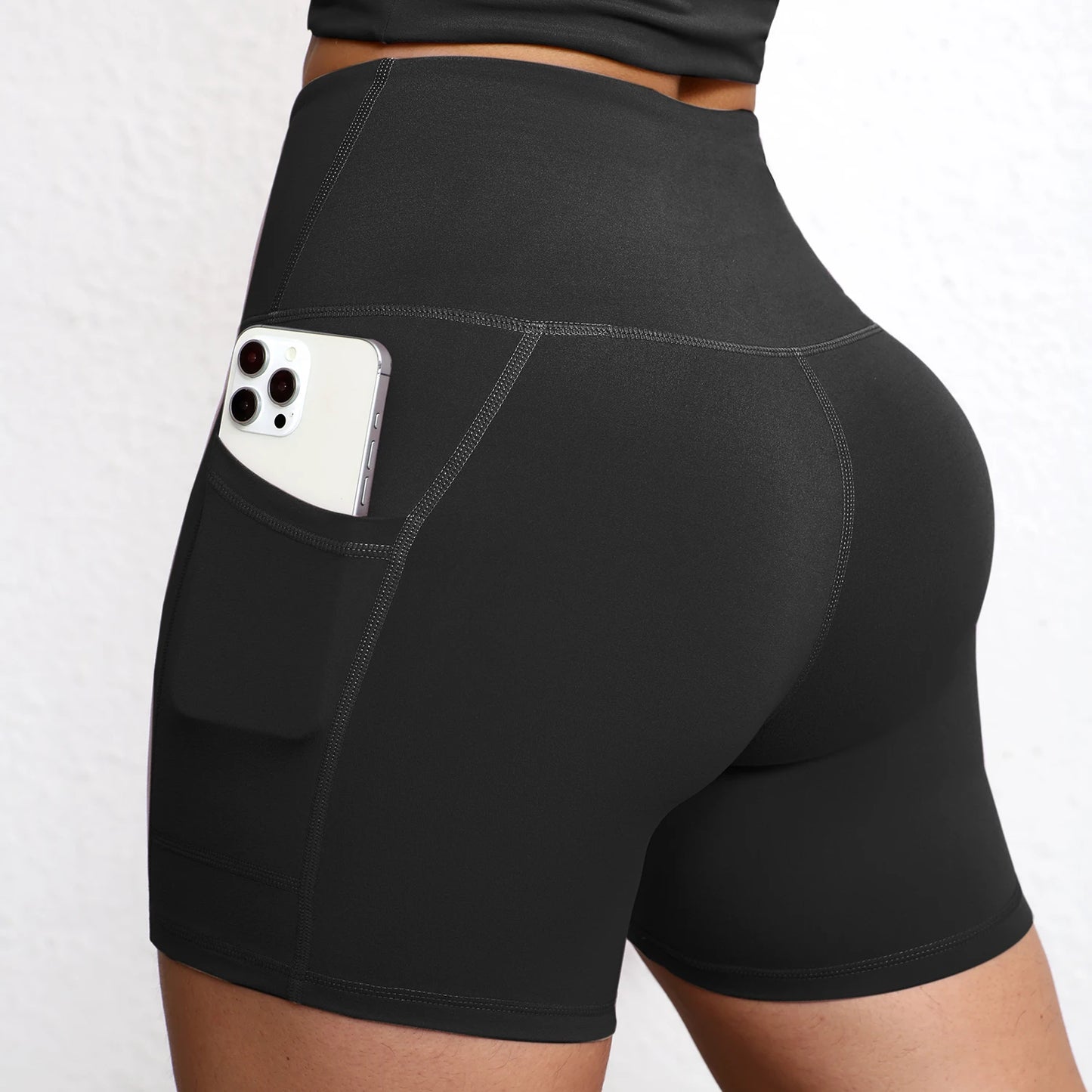 Summer Soft Yoga Shorts With Pocket Buttock Lift Gym Leggings Women High Waist Sports Shorts Women Running Workout Shorts