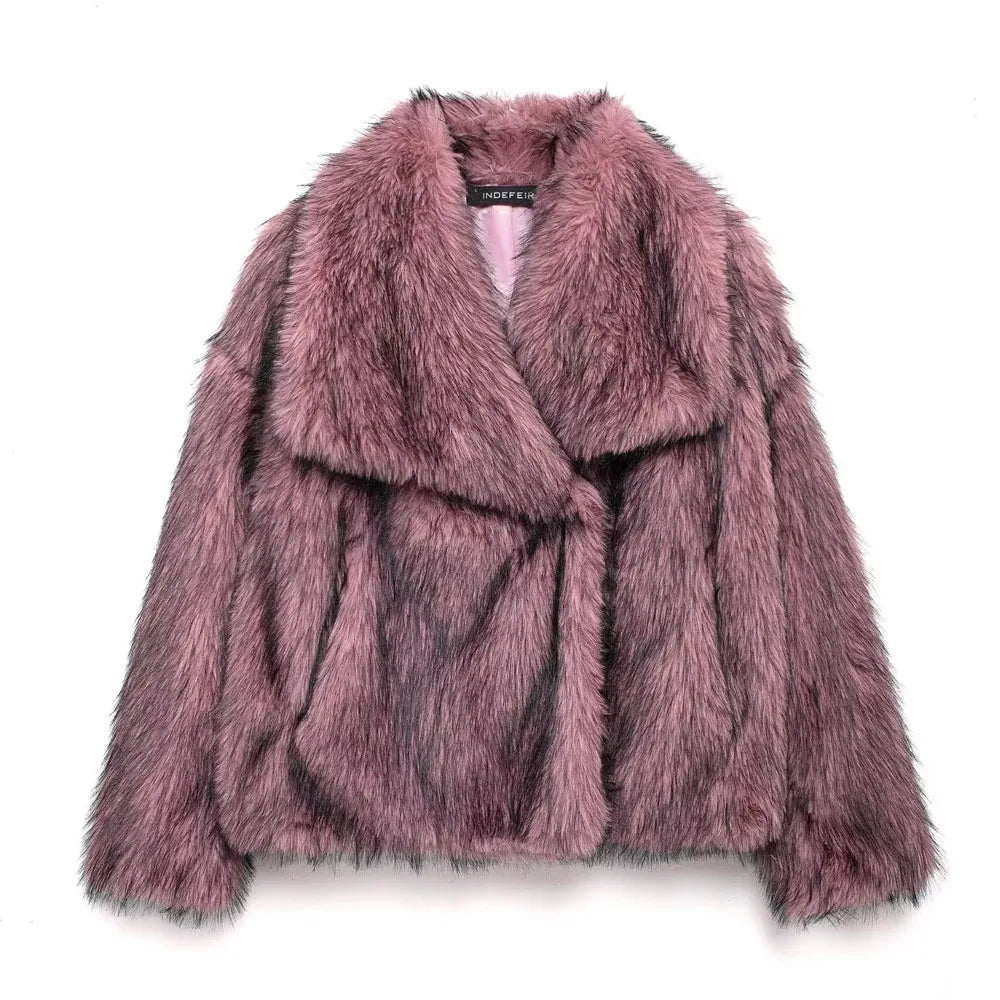 HH 2025 Winter Coats For Women New Artificial Fur Effect Loose Cropped Coat Female Versatile Streetwear Women's Cardigan