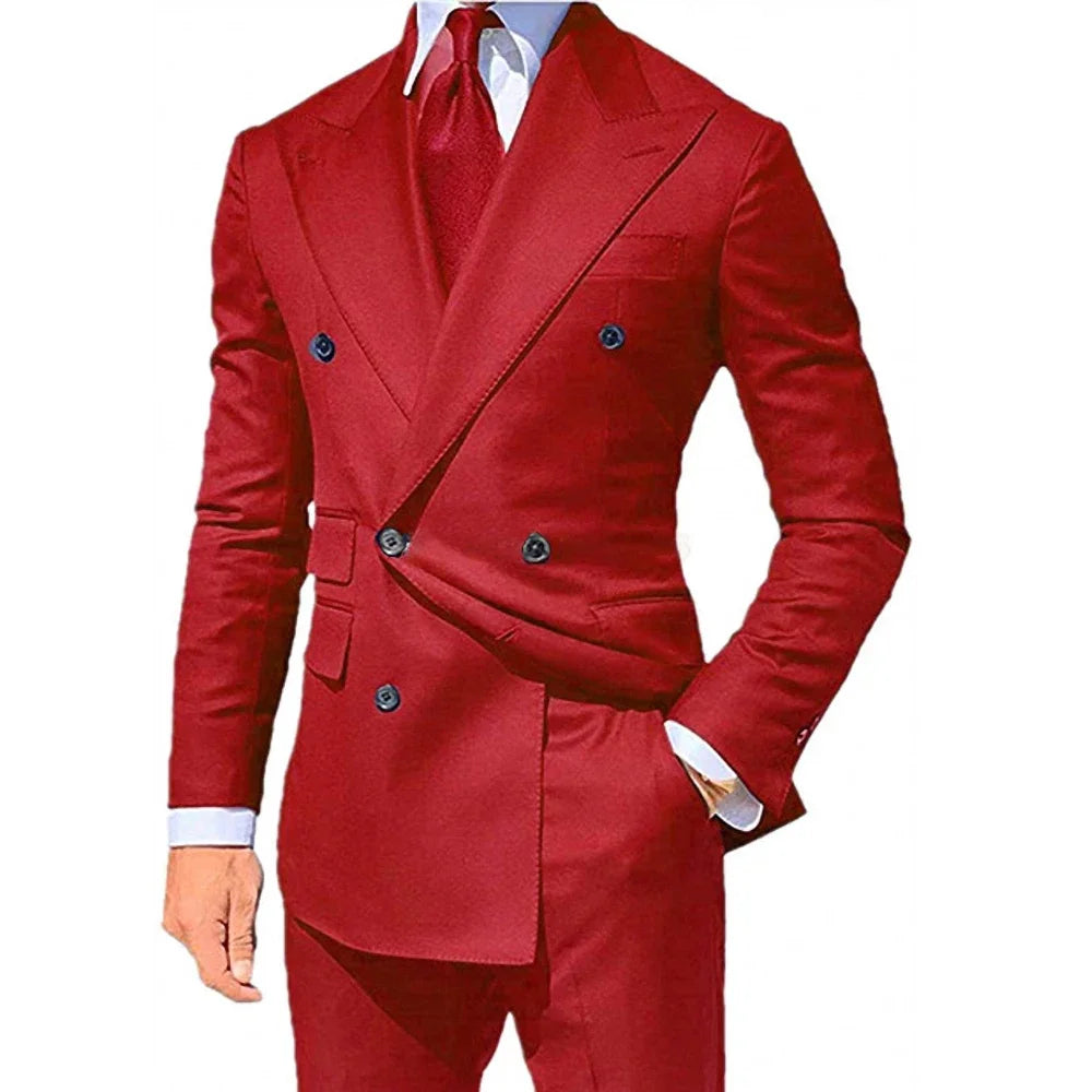 Yellow Men Suits 2 Pieces Set Fashion New Men's Casual Boutique Business Formal Wedding Groom Suit Coat Blazer Trousers 2024