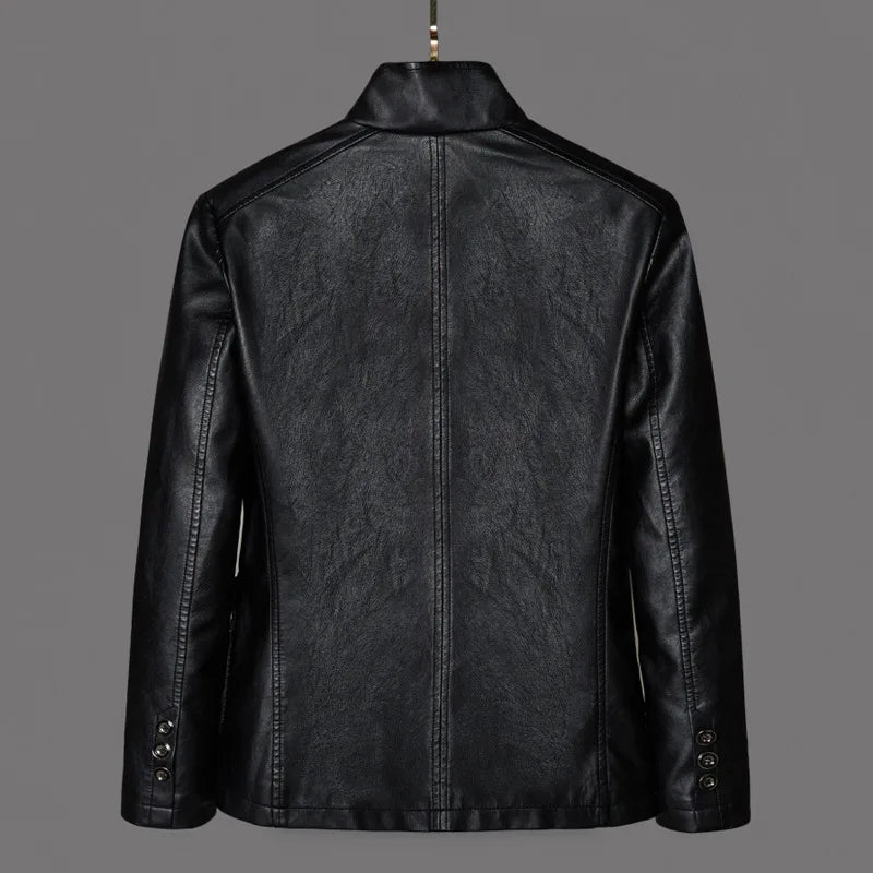 Spring/Autumn Leather Jacket - Plus Size Men's Youth Suit Collar Business Casual Leather Jacket European Sizes XS-3XL